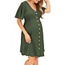 Pregnant Clothes Elegant Casual Dresses for Women Solid Color Buttoned Maternity Dress