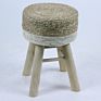 Woven Rug Upholstered round Seagrass Stool Pine Wood Stool