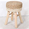 Woven Rug Upholstered round Seagrass Stool Pine Wood Stool