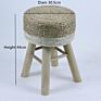 Woven Rug Upholstered round Seagrass Stool Pine Wood Stool