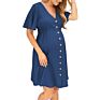 Pregnant Clothes Elegant Casual Dresses for Women Solid Color Buttoned Maternity Dress