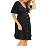 Pregnant Clothes Elegant Casual Dresses for Women Solid Color Buttoned Maternity Dress