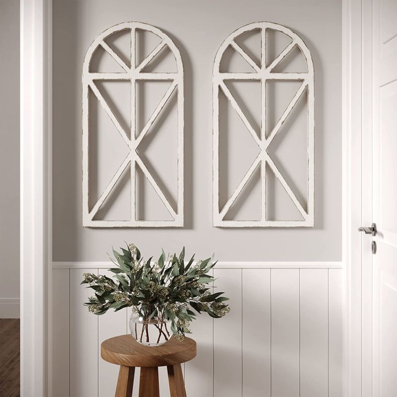 Wood Window Frame Wall Decor, Decorative Wooden Cathedral Arch, Farmhouse Wall Art